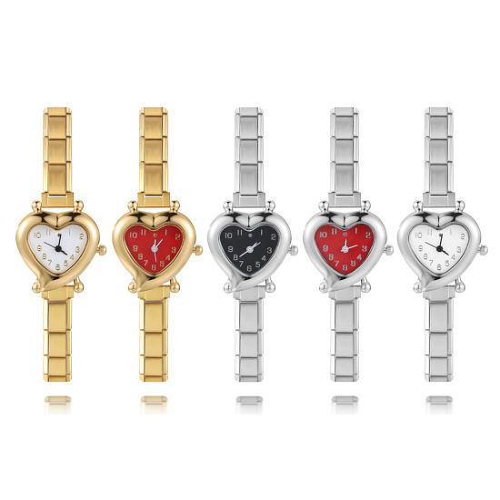 Imagen de 1 Unidad 304 Acero Inoxidable Reloj de Pulsera Modular de Enlace de Encanto Italiano, Elegante día de San Valentín Corazón Para Mujeres Regalo 18.5cm longitud