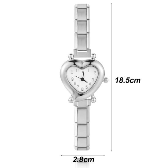 Imagen de 1 Unidad 304 Acero Inoxidable Reloj de Pulsera Modular de Enlace de Encanto Italiano, Elegante día de San Valentín Corazón Para Mujeres Regalo 18.5cm longitud