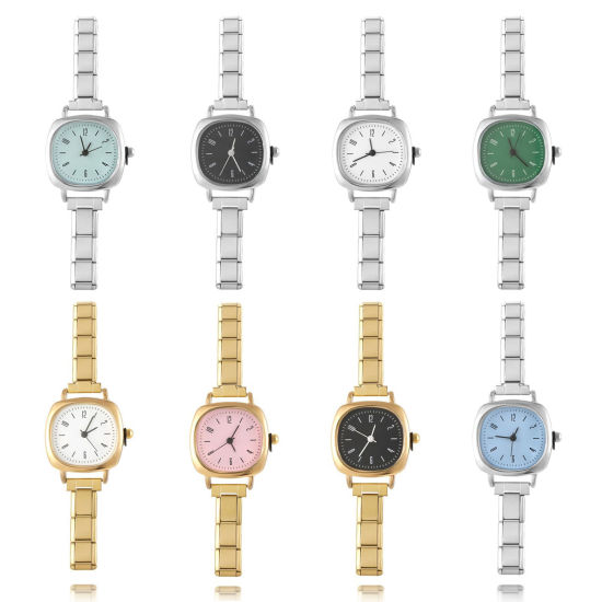 Bild von 1 Strang 304 Edelstahl Modulares Armbanduhr, Stilvoll & lässig Quadrat Unisex Geschenk 18.5cm lang