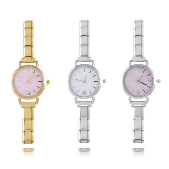 Picture of 304 Stainless Steel Italian Charm Links Modular Wrist Watch, Stylish & Casual Round Unisex Gift 18.5cm(7 2/8") long