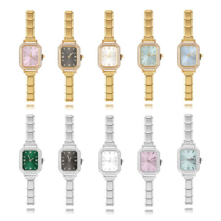 1 本 304ステンレス鋼 イタリアンチャームリンクモジュール式腕時計、 おしゃれでカジュアル 八辺形 ユニセックス 男女兼用 プレゼント 18.5cm 長さ