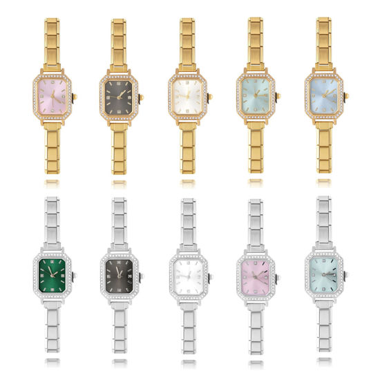 Image de 1 Pièce Montre-bracelet Modulaire à Maillons de Pendentifs Italiens en 304 Acier Inoxydable Élégant & Décontracté Octogone Unisexe Cadeau 18.5cm long