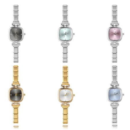 1 Pz 304 Acciaio Inossidabile Orologio da Polso Modulare con Collegamenti a Charm Italiano, Elegante & Casual Quadrato Unisex Regalo 18.5cm Lunghezza