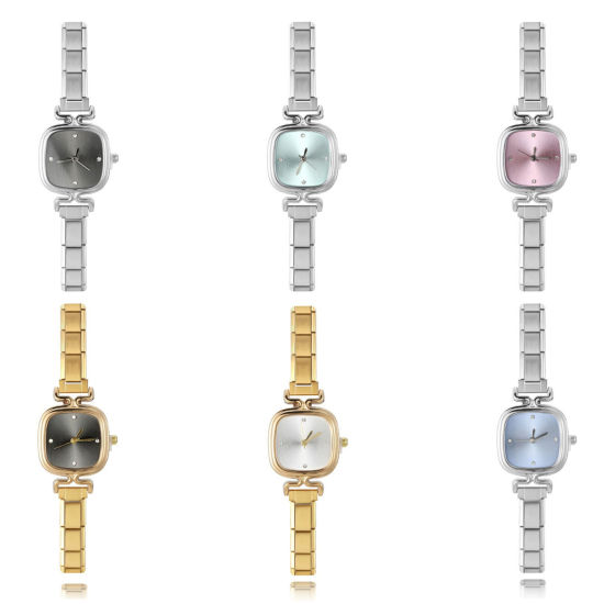 Image de 1 Pièce Montre-bracelet Modulaire à Maillons de Pendentifs Italiens en 304 Acier Inoxydable Élégant & Décontracté Carré Unisexe Cadeau 18.5cm long