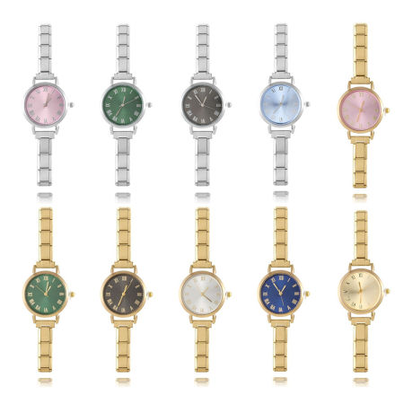 304 Stainless Steel Italian Charm Links Modular Wrist Watch, Stylish & Casual Round Unisex Gift 18.5cm(7 2/8") long