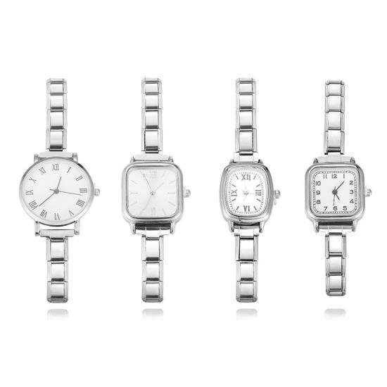 Picture of 304 Stainless Steel Italian Charm Links Modular Wrist Watch, Stylish & Casual White Unisex Gift 18.5cm(7 2/8") long