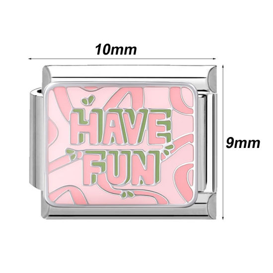 Изображение 1 ШТ 304 Нержавеющая Сталь Стильный Очаровательный итальянский браслет со звеньями Изготовление ювелирных изделий своими руками Серебряный Тон Прямоугольник С Надписью 10мм x 9мм