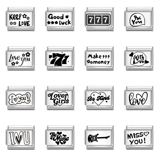 Immagine di 1 Pz 304 Acciaio Inossidabile Elegante Bracciale con Charm Italiano a Maglie, Creazione di Gioielli Fai-da-te Tono Argento Nero Rettangolo 10mm x 9mm