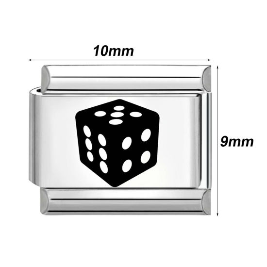 Bild von 1 Stück 304 Edelstahl Stilvoll Charm-Armband mit italienischen Gliedern zur Herstellung von DIY-Schmuck Silberfarbe Schwarz Rechteck 10mm x 9mm