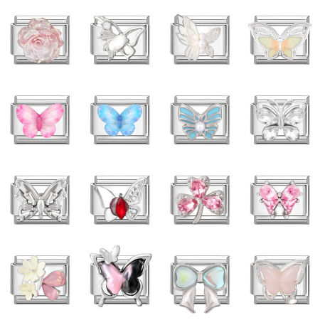 1 Unidad 304 Acero Inoxidable Elegante Charm Pulsera de Eslabones Italianos para Hacer Joyas DIY Tono de Plata Rectángulo Mariposa 10mm x 9mm