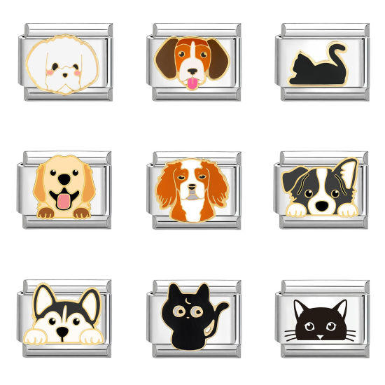 Immagine di 1 Pz 304 Acciaio Inossidabile Elegante Bracciale con Charm Italiano a Maglie, Creazione di Gioielli Fai-da-te Tono Argento Rettangolo Animale 10mm x 9mm