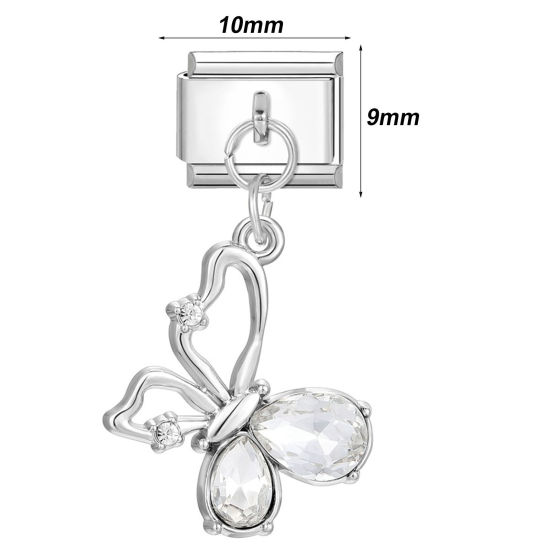 Immagine di 1 Pz 304 Acciaio Inossidabile Elegante Bracciale con Charm Italiano a Maglie, Creazione di Gioielli Fai-da-te Tono Argento Rettangolo Con Ciondolo 10mm x 9mm