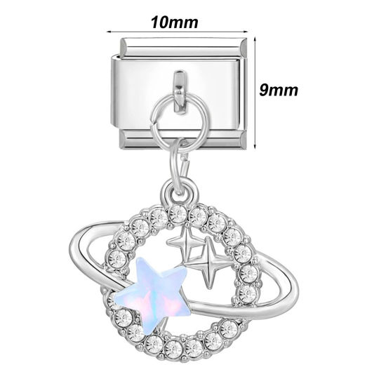 Bild von 1 Stück 304 Edelstahl Stilvoll Charm-Armband mit italienischen Gliedern zur Herstellung von DIY-Schmuck Silberfarbe Rechteck Mit Anhänger 10mm x 9mm
