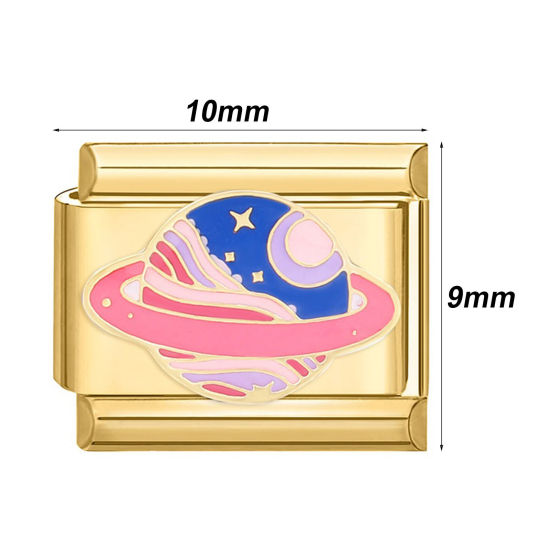 Bild von 1 Stück 304 Edelstahl Stilvoll Charm-Armband mit italienischen Gliedern zur Herstellung von DIY-Schmuck Vergoldet Rechteck Herz 10mm x 9mm