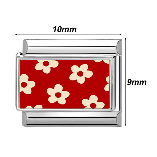 Bild von 1 Stück 304 Edelstahl Stilvoll Charm-Armband mit italienischen Gliedern zur Herstellung von DIY-Schmuck Silberfarbe Rot Rechteck 10mm x 9mm