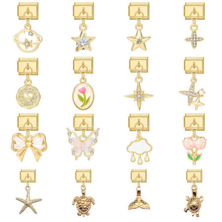 1 Stück 304 Edelstahl Stilvoll Charm-Armband mit italienischen Gliedern zur Herstellung von DIY-Schmuck Vergoldet Rechteck Mit Anhänger 10mm x 9mm