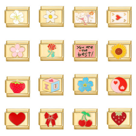 1 Stück 304 Edelstahl Stilvoll Charm-Armband mit italienischen Gliedern zur Herstellung von DIY-Schmuck Vergoldet Rechteck 10mm x 9mm