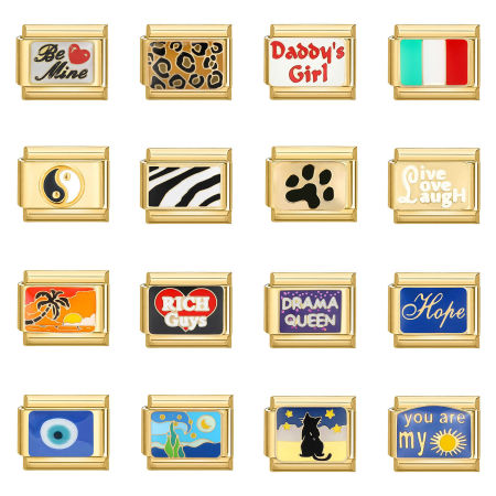 304 Edelstahl Charm-Armband mit italienischen Gliedern zur Herstellung von DIY-Schmuck Vergoldet Rechteck Message 10mm x 9mm