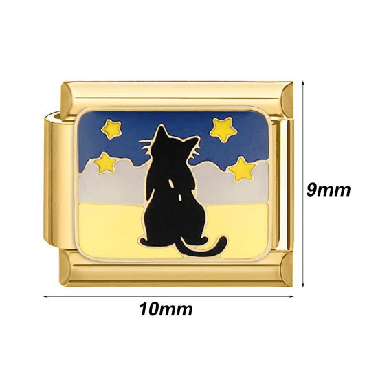 Immagine di 1 Pz 304 Acciaio Inossidabile Bracciale con Charm Italiano a Maglie, Creazione di Gioielli Fai-da-te Oro Placcato Rettangolo Lettere 10mm x 9mm