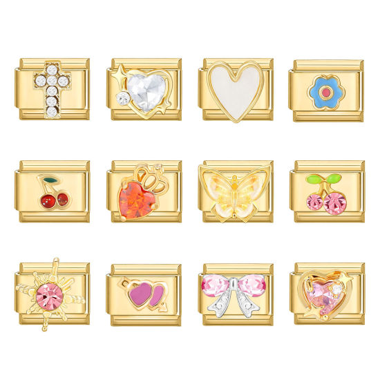 Immagine di 1 Pz 304 Acciaio Inossidabile Bracciale con Charm Italiano a Maglie, Creazione di Gioielli Fai-da-te Oro Placcato Rettangolo 10mm x 9mm