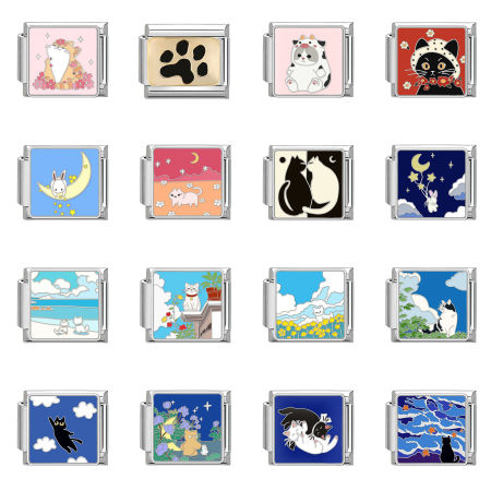 1 ШТ 304 Нержавеющая Сталь Очаровательный итальянский браслет со звеньями Изготовление ювелирных изделий своими руками Серебряный Тон Прямоугольник Животное 10мм x 9мм