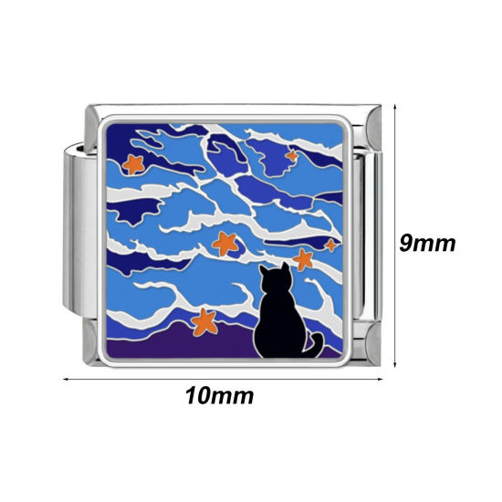 Immagine di 1 Pz 304 Acciaio Inossidabile Bracciale con Charm Italiano a Maglie, Creazione di Gioielli Fai-da-te Tono Argento Rettangolo Animale 10mm x 9mm