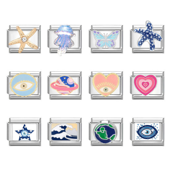 Bild von 304 Edelstahl Charm-Armband mit italienischen Gliedern zur Herstellung von DIY-Schmuck Silberfarbe Rechteck Auge 10mm x 9mm