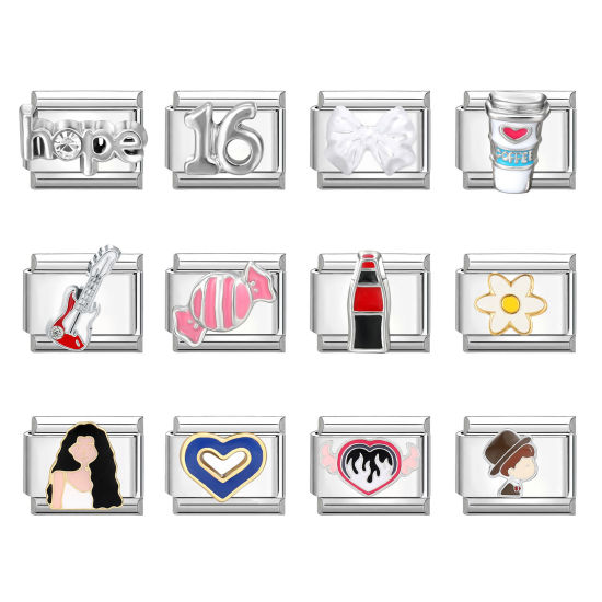 Immagine di 1 Pz 304 Acciaio Inossidabile Bracciale con Charm Italiano a Maglie, Creazione di Gioielli Fai-da-te Tono Argento Rettangolo Immagini dei Cartoni Animati 10mm x 9mm