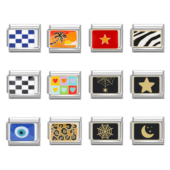 Bild von 304 Edelstahl Charm-Armband mit italienischen Gliedern zur Herstellung von DIY-Schmuck Silberfarbe Rechteck Gitter 10mm x 9mm