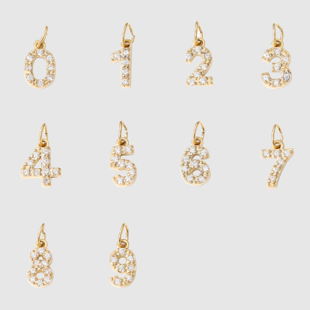 Eco-friendly PVD Vacuum Plating 304 Stainless Steel Mini Charms 14K Gold Plated Number Message " 0-9 " Clear Rhinestone