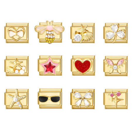 Bild von 1 Stück 304 Edelstahl Exquisit Charm-Armband mit italienischen Gliedern zur Herstellung von DIY-Schmuck Vergoldet Rechteck Herz 10mm x 9mm