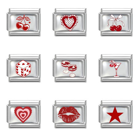 Bild von 1 Stück 304 Edelstahl Exquisit Charm-Armband mit italienischen Gliedern zur Herstellung von DIY-Schmuck Silberfarbe Rechteck Kirsche 10mm x 9mm