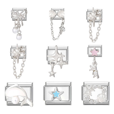 Bild von 1 Stück 304 Edelstahl Exquisit Charm-Armband mit italienischen Gliedern zur Herstellung von DIY-Schmuck Silberfarbe Rechteck Stern 10mm x 9mm
