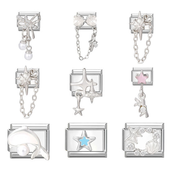 Image de 1 Pièce Bracelet à Maillons Breloques Italiens Accessories de Fabrication de Bracelets Bijoux DIY Exquis en 304 Acier Inoxydable Argent Mat Rectangle Etoile 10mm x 9mm
