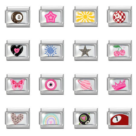 Bild von 1 Stück 304 Edelstahl Exquisit Charm-Armband mit italienischen Gliedern zur Herstellung von DIY-Schmuck Silberfarbe Rechteck Nr. 8 Billardkugel 10mm x 9mm