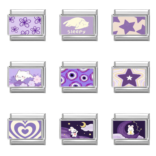 Image de 1 Pièce Bracelet à Maillons Breloques Italiens Accessories de Fabrication de Bracelets Bijoux DIY Exquis en 304 Acier Inoxydable Argent Mat Violet Rectangle 10mm x 9mm