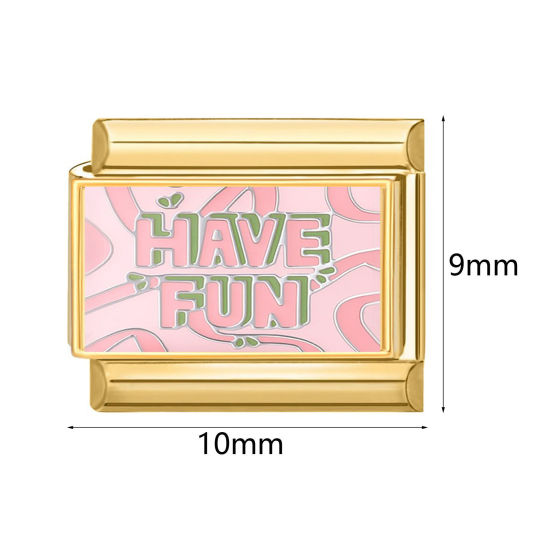 Picture of 304 Stainless Steel Italian Charm Links For DIY Bracelet Jewelry Making Gold Plated Rectangle Cat 10mm x 9mm