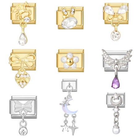 Bild von 304 Edelstahl Charm-Armband mit italienischen Gliedern zur Herstellung von DIY-Schmuck Bunt Rechteck Schleife 10mm x 9mm