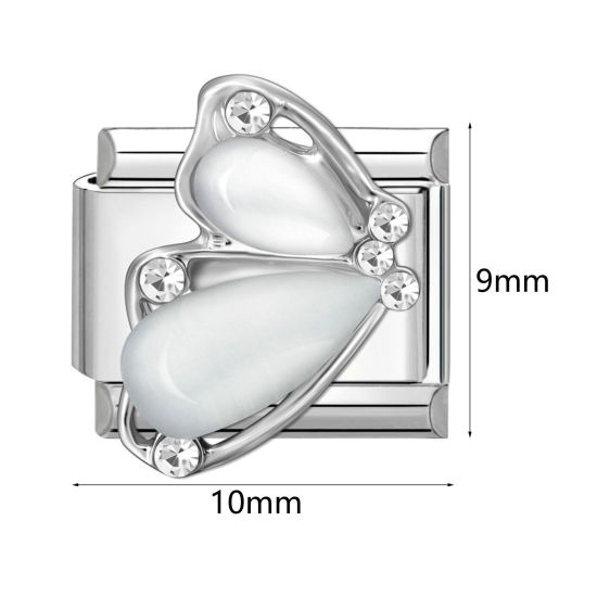 Picture of 304 Stainless Steel Italian Charm Links For DIY Bracelet Jewelry Making Silver Tone Rectangle Bowknot 10mm x 9mm
