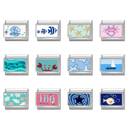 Bild von 304 Edelstahl Charm-Armband mit italienischen Gliedern zur Herstellung von DIY-Schmuck Silberfarbe Bunt Rechteck Meerestier 10mm x 9mm