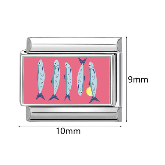 Image de 1 Pièce Bracelet à Maillons Breloques Italiens Accessories de Fabrication de Bracelets Bijoux DIY en 304 Acier Inoxydable Argent Mat Multicolore Rectangle Animal Marin 10mm x 9mm