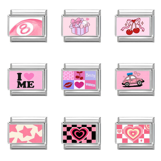 Imagen de 1 Unidad 304 Acero Inoxidable día de San Valentín Charm Pulsera de Eslabones Italianos para Hacer Joyas DIY Tono de Plata Rosado Rectángulo 10mm x 9mm