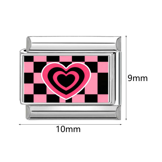 Imagen de 1 Unidad 304 Acero Inoxidable día de San Valentín Charm Pulsera de Eslabones Italianos para Hacer Joyas DIY Tono de Plata Rosado Rectángulo 10mm x 9mm