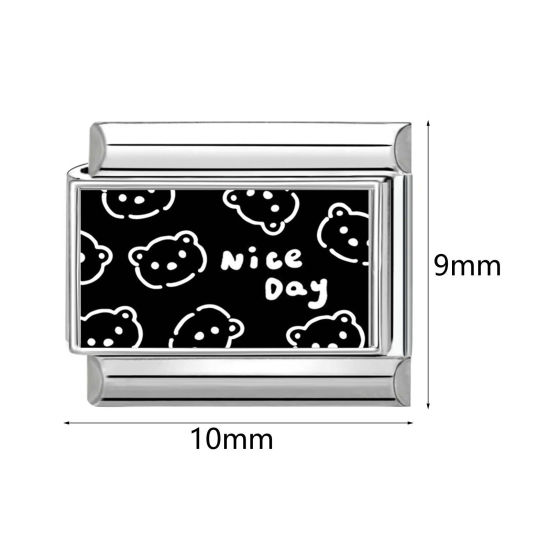 Image de 1 Pièce Bracelet à Maillons Breloques Italiens Accessories de Fabrication de Bracelets Bijoux DIY en 304 Acier Inoxydable Argent Mat Noir & Blanc Rectangle 10mm x 9mm