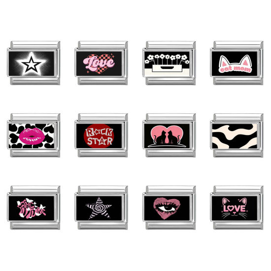 Imagen de 1 Unidad 304 Acero Inoxidable Charm Pulsera de Eslabones Italianos para Hacer Joyas DIY Tono de Plata Negro Rectángulo 10mm x 9mm