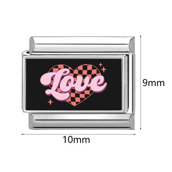 Imagen de 1 Unidad 304 Acero Inoxidable Charm Pulsera de Eslabones Italianos para Hacer Joyas DIY Tono de Plata Negro Rectángulo 10mm x 9mm