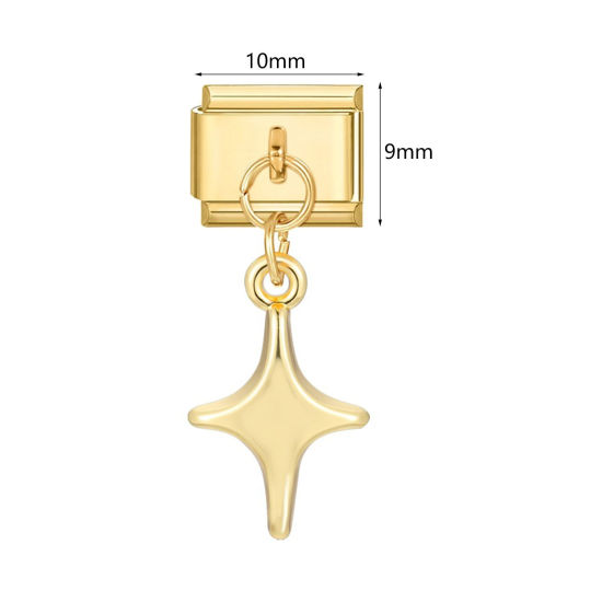 Image de 1 Pièce Bracelet à Maillons Breloques Italiens Accessories de Fabrication de Bracelets Bijoux DIY En Gros en 304 Acier Inoxydable Doré Rectangle Fleurs 10mm x 9mm