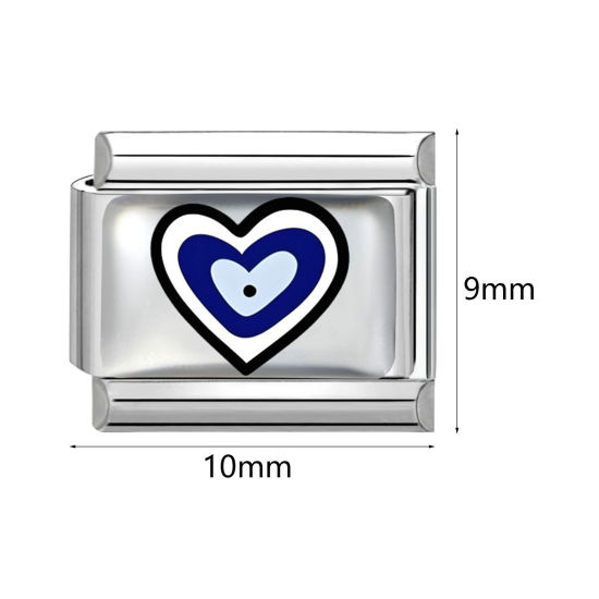 Image de 1 Pièce Bracelet à Maillons Breloques Italiens Accessories de Fabrication de Bracelets Bijoux DIY En Gros en 304 Acier Inoxydable Argent Mat Rectangle Œil Mauvais 10mm x 9mm