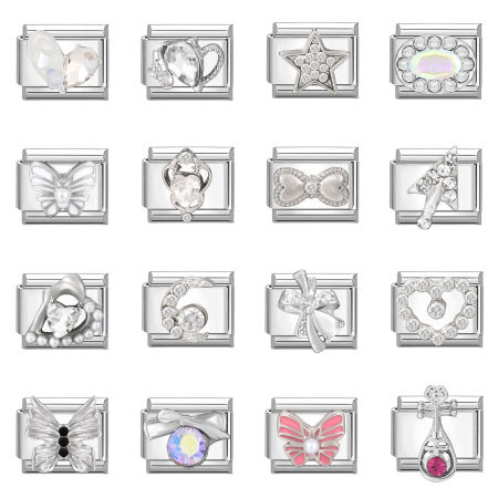 Picture of 1 Piece 304 Stainless Steel Italian Charm Links For DIY Bracelet Jewelry Making Wholesale Silver Tone Rectangle Butterfly 10mm x 9mm