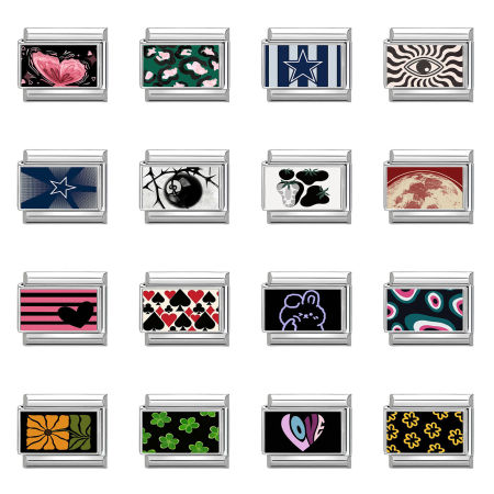 Bild von 1 Stück 304 Edelstahl Charm-Armband mit italienischen Gliedern zur Herstellung von DIY-Schmuck Großhandel Silberfarbe Rechteck Auge 10mm x 9mm